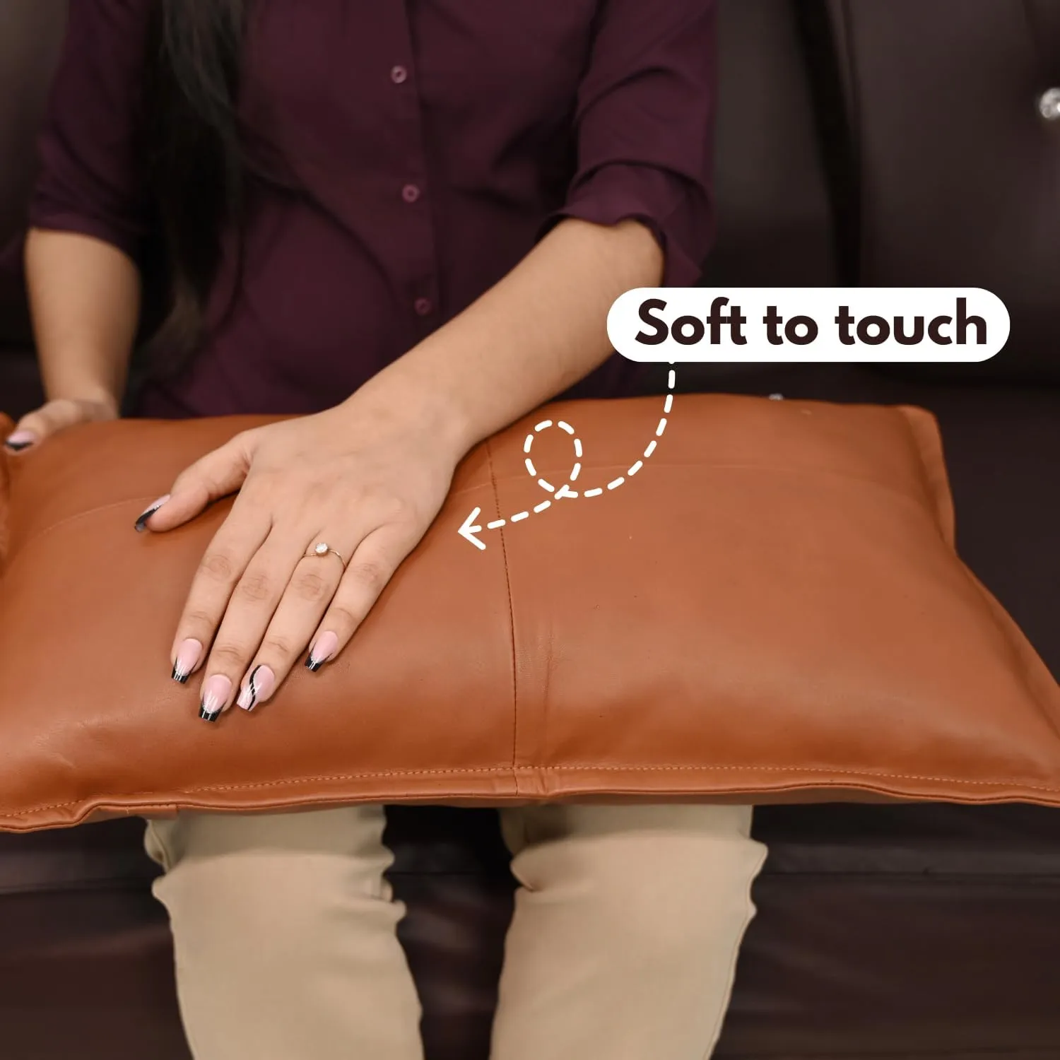 Lambskin Leather Pillow Cover - Sofa Cushion Case - Decorative Throw Covers for Living Room & Bedroom, 10X18 Inch - Camel Antique Box Pack of 2