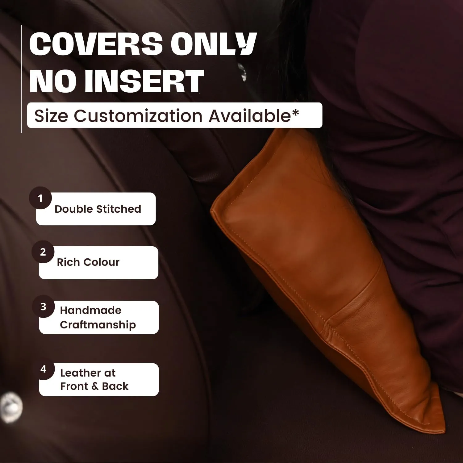 Lambskin Leather Pillow Cover - Sofa Cushion Case - Decorative Throw Covers for Living Room & Bedroom, 10X18 Inch - Camel Antique Box Pack of 2