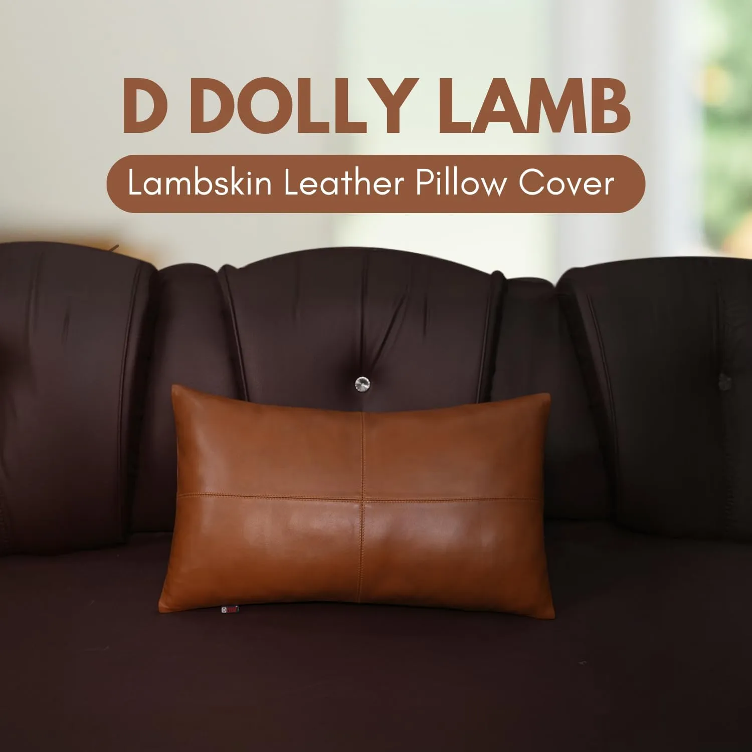 Lambskin Leather Pillow Cover - Sofa Cushion Case - Decorative Throw Covers for Living Room & Bedroom, 10X18 Inch - Camel Antique Plain Pack of 1