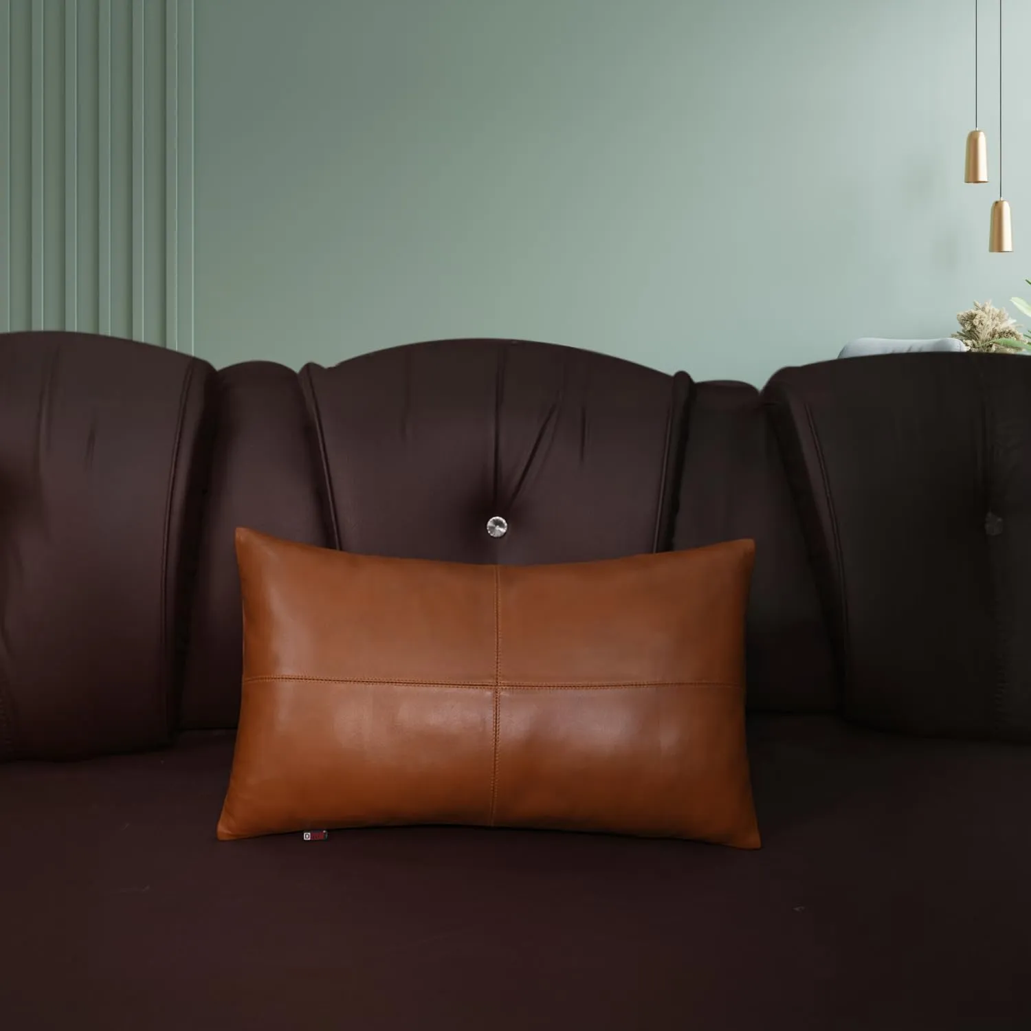 Lambskin Leather Pillow Cover - Sofa Cushion Case - Decorative Throw Covers for Living Room & Bedroom, 10X18 Inch - Camel Antique Plain Pack of 1