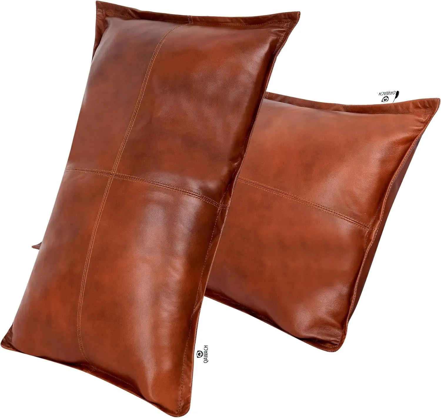Lambskin Leather Rectangle Pillow Cover - Sofa Cushion Case - Decorative Throw Covers for Living Room & Bedroom (16X24 Inch, Tan Antique Box Pack of 2)