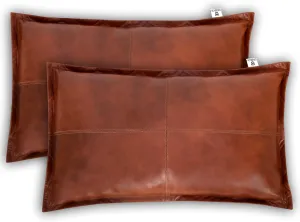Lambskin Leather Rectangle Pillow Cover - Sofa Cushion Case - Decorative Throw Covers for Living Room & Bedroom (16X24 Inch, Tan Antique Box Pack of 2)