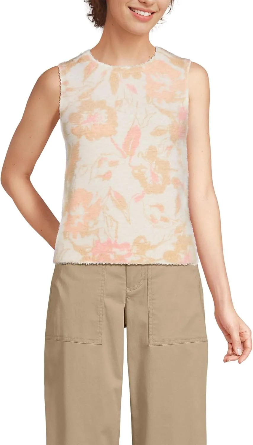 Lands' End Women's Fine Gauge Eyelash Printed Sleeveless Sweater