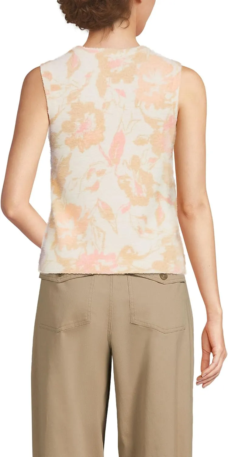 Lands' End Women's Fine Gauge Eyelash Printed Sleeveless Sweater