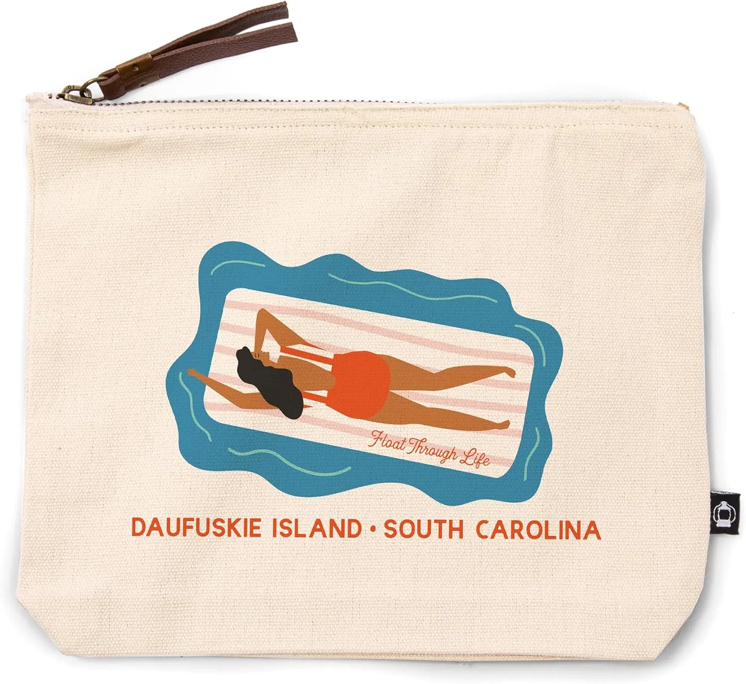 Lantern Press Daufuskie Island, South Carolina, Float Through Life, Raft, 100% Cotton Zipper Pouch, Travel Accessory, Go Bag