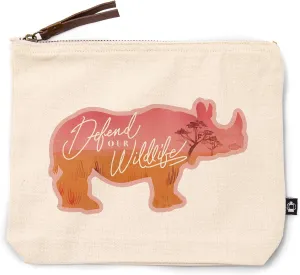 Lantern Press Preserve Our Planet Collection, Rhinoceros, Defend Our Wildlife, 100% Cotton Zipper Pouch, Travel Accessory, Go Bag