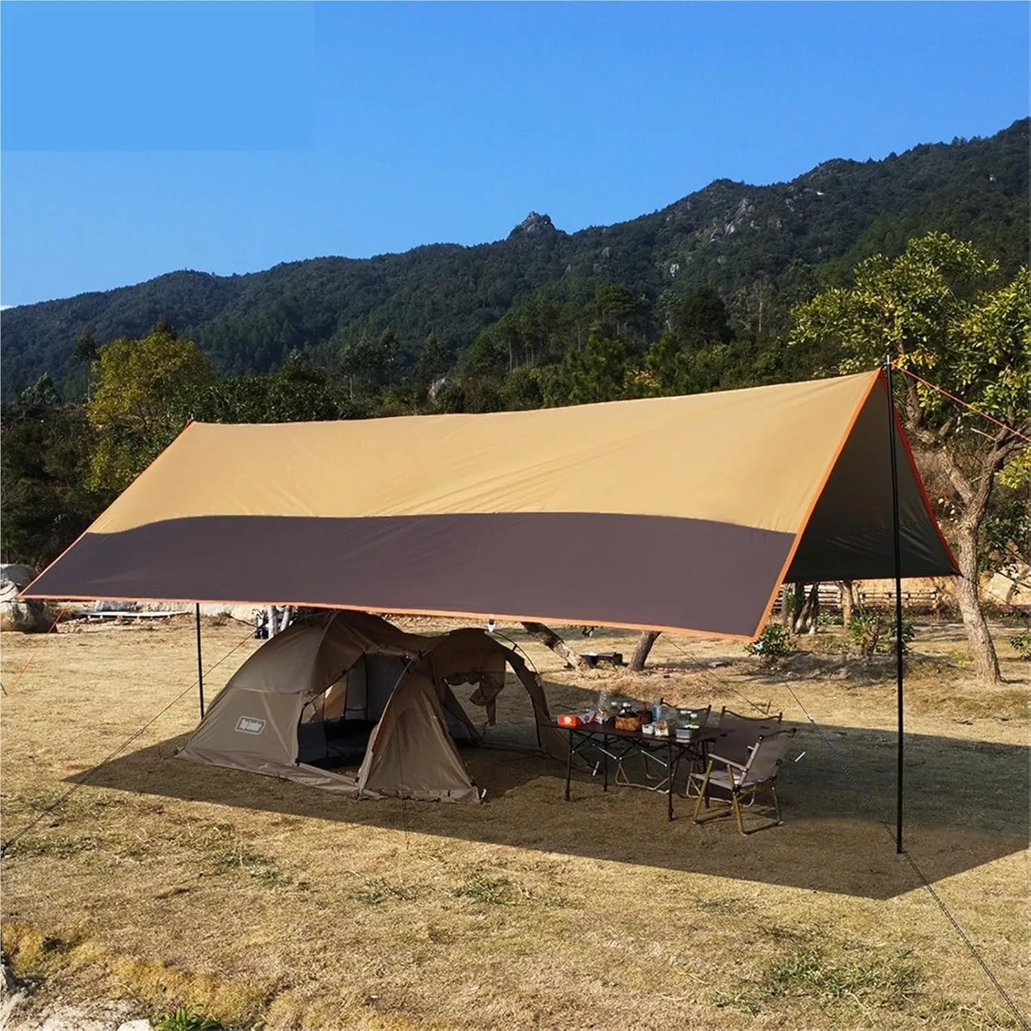 Large Camping Waterproof Tarp Oxford 4X6 Outdoor Canopy Sun Shelter Tent Tourist Awning Shade for Multiple People(Only Black tarp)