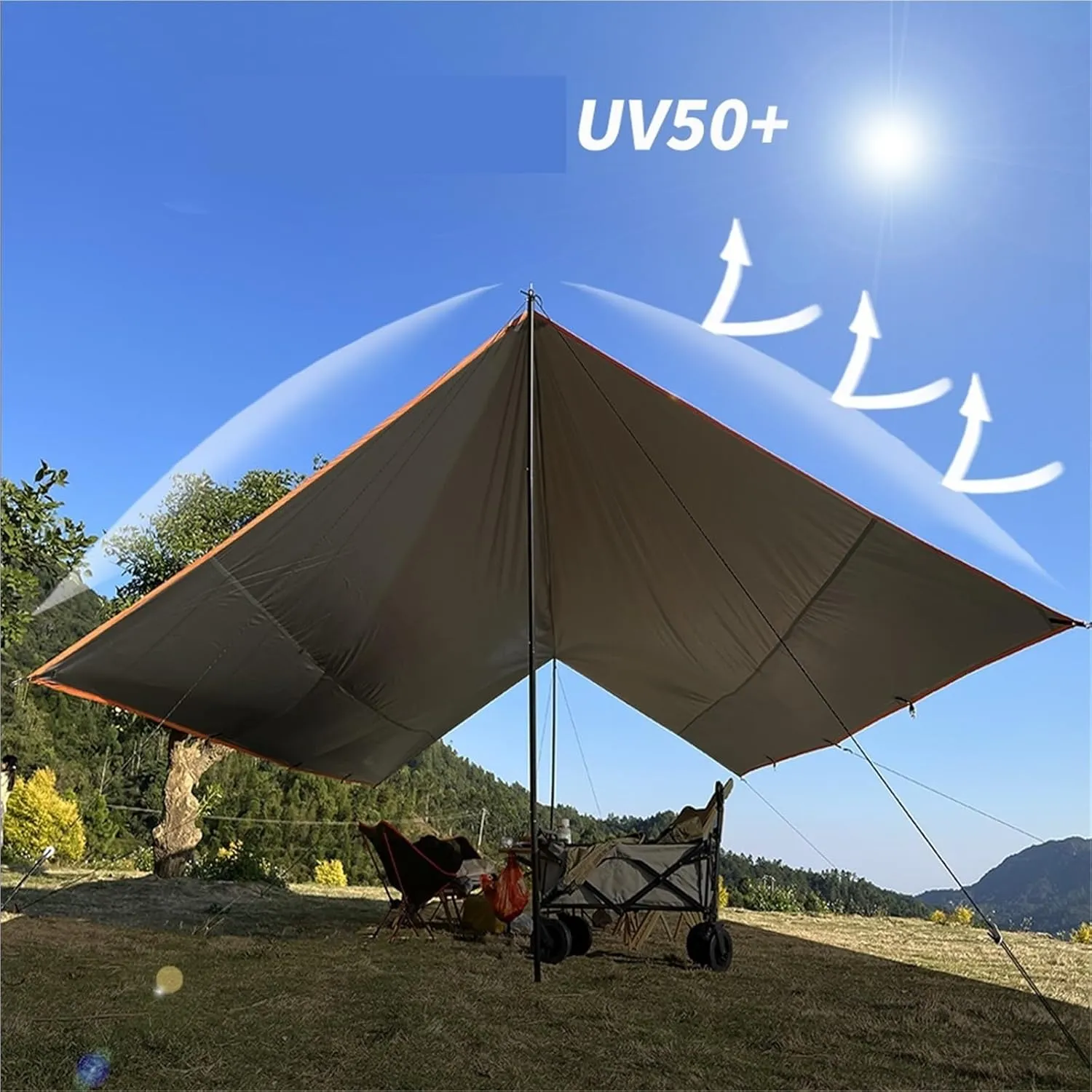 Large Camping Waterproof Tarp Oxford 4X6 Outdoor Canopy Sun Shelter Tent Tourist Awning Shade for Multiple People(Only Black tarp)