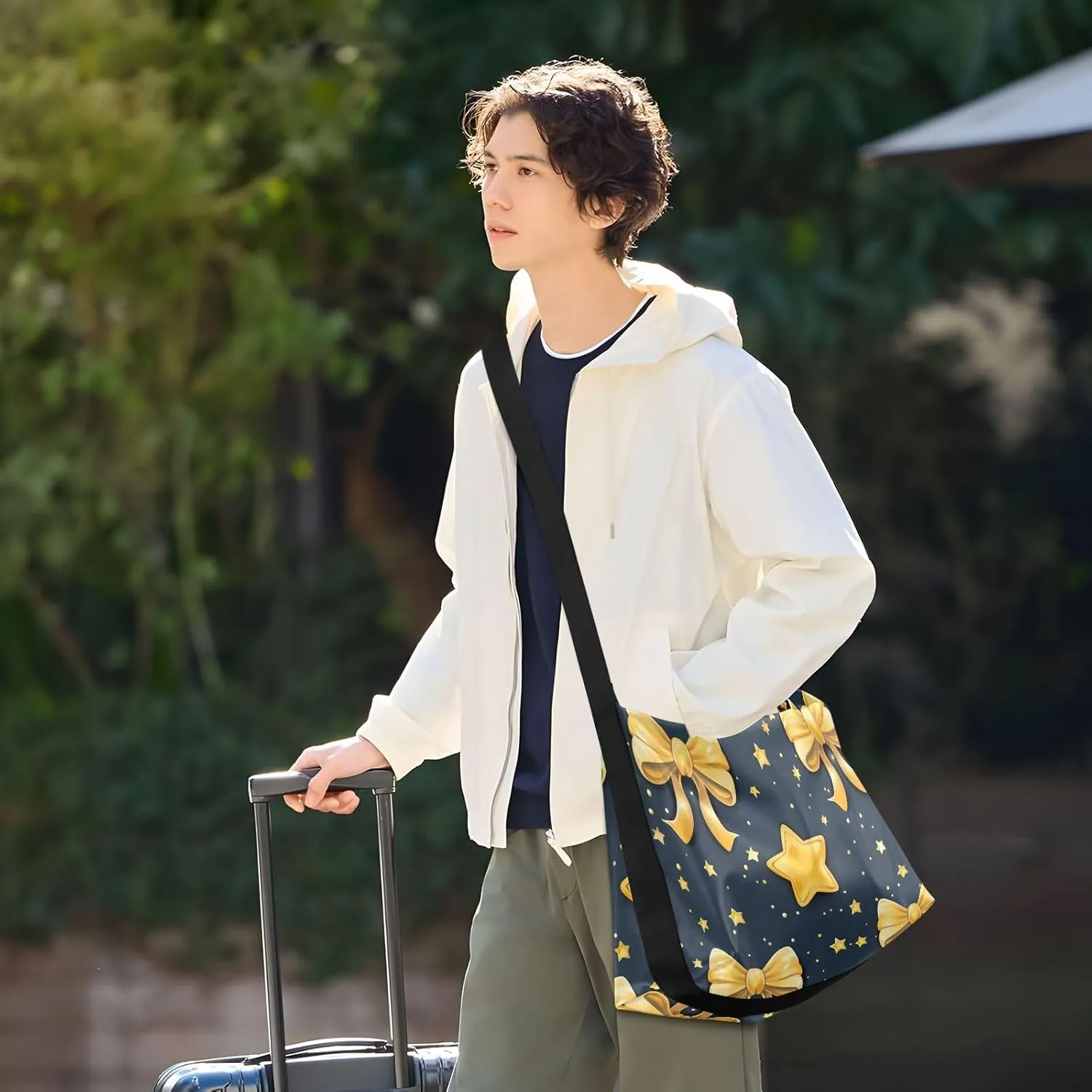 Large Capacity Crossbody Shoulder Bag Handbag Casual Tote Bag With Adjustable Strap Zipper For Men Women