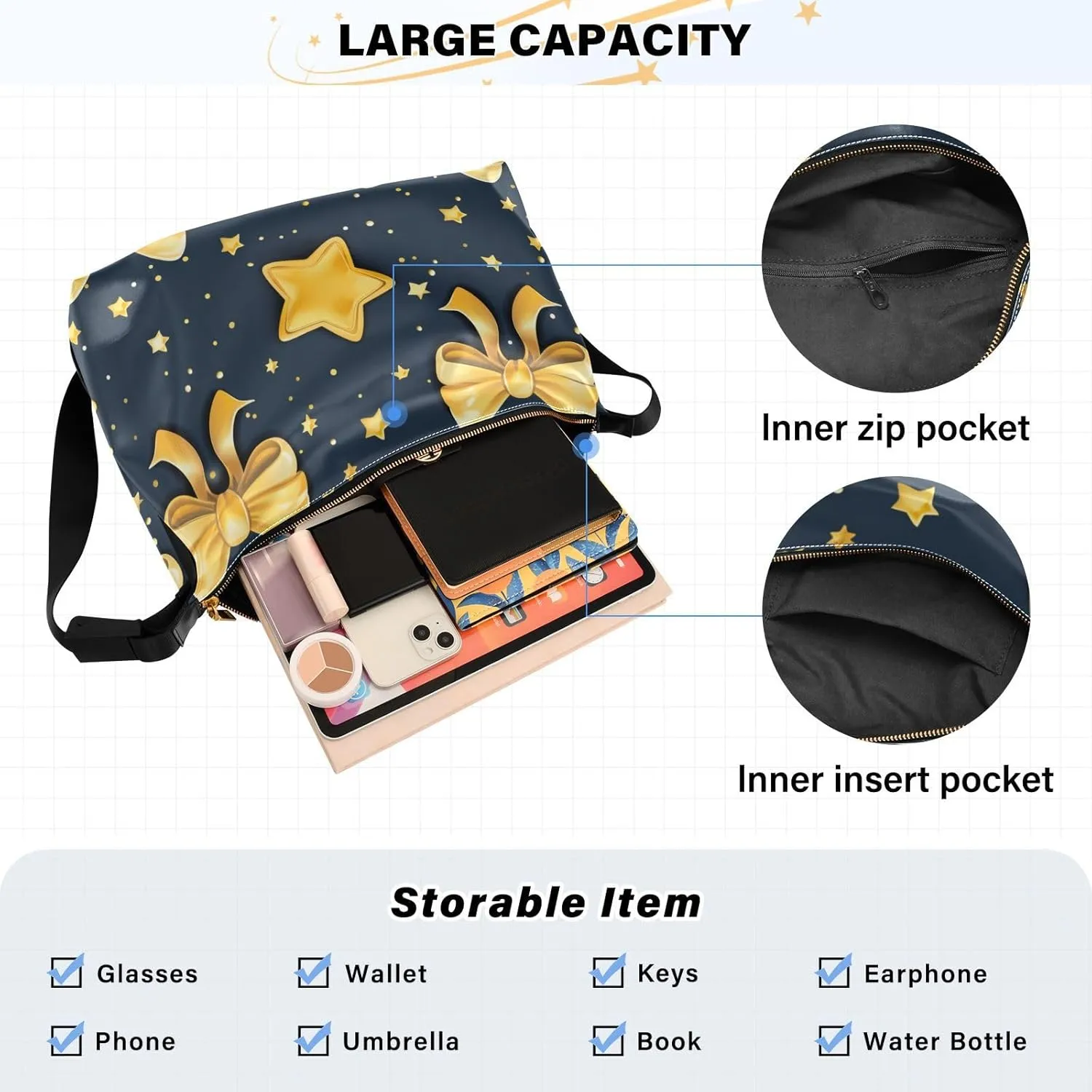 Large Capacity Crossbody Shoulder Bag Handbag Casual Tote Bag With Adjustable Strap Zipper For Men Women