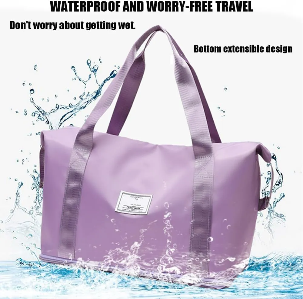 Large Capacity Folding Travel Duffel Bag, Tote Sports Gym Bag, Shoulder Overnight Weekender Bag for Women & Men, Hospital bag, Expandable Duffel Bag with Trolley Sleeve/Wet Pocket.