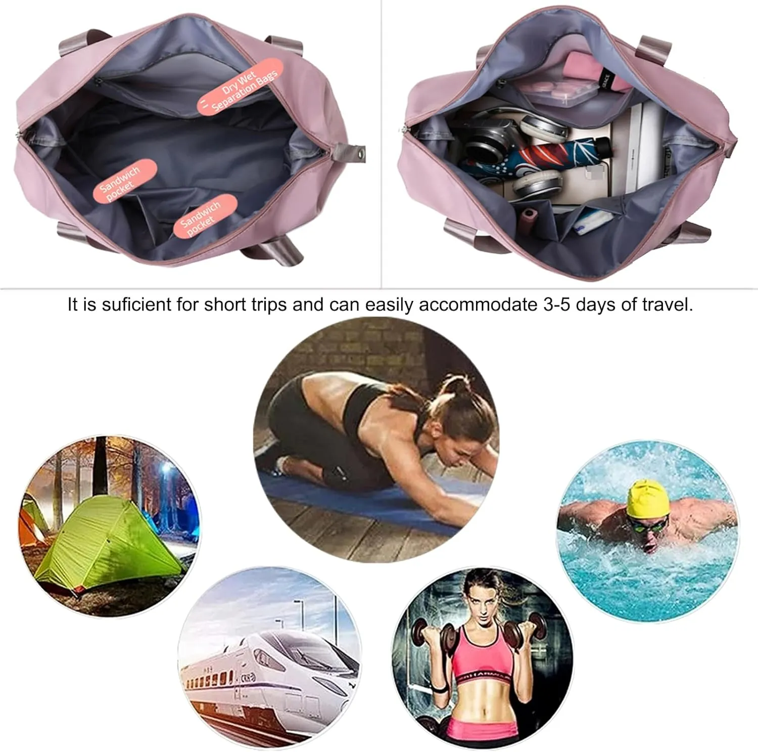 Large Capacity Travel Bag, Foldable Travel Bag, Expandable Travel Duffel Bag, Collapsible Waterproof Large Capacity Travel Handbag, Overnight Bag for Women and Man