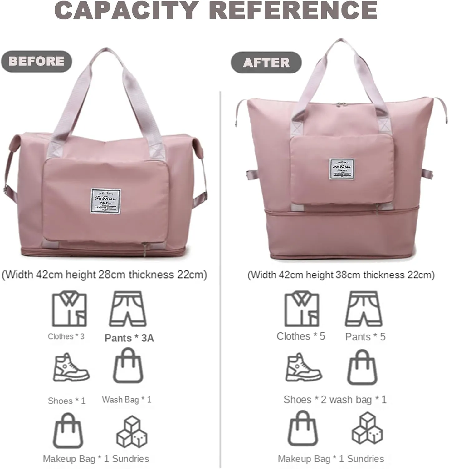 Large Capacity Travel Bag, Foldable Travel Bag, Expandable Travel Duffel Bag, Collapsible Waterproof Large Capacity Travel Handbag, Overnight Bag for Women and Man
