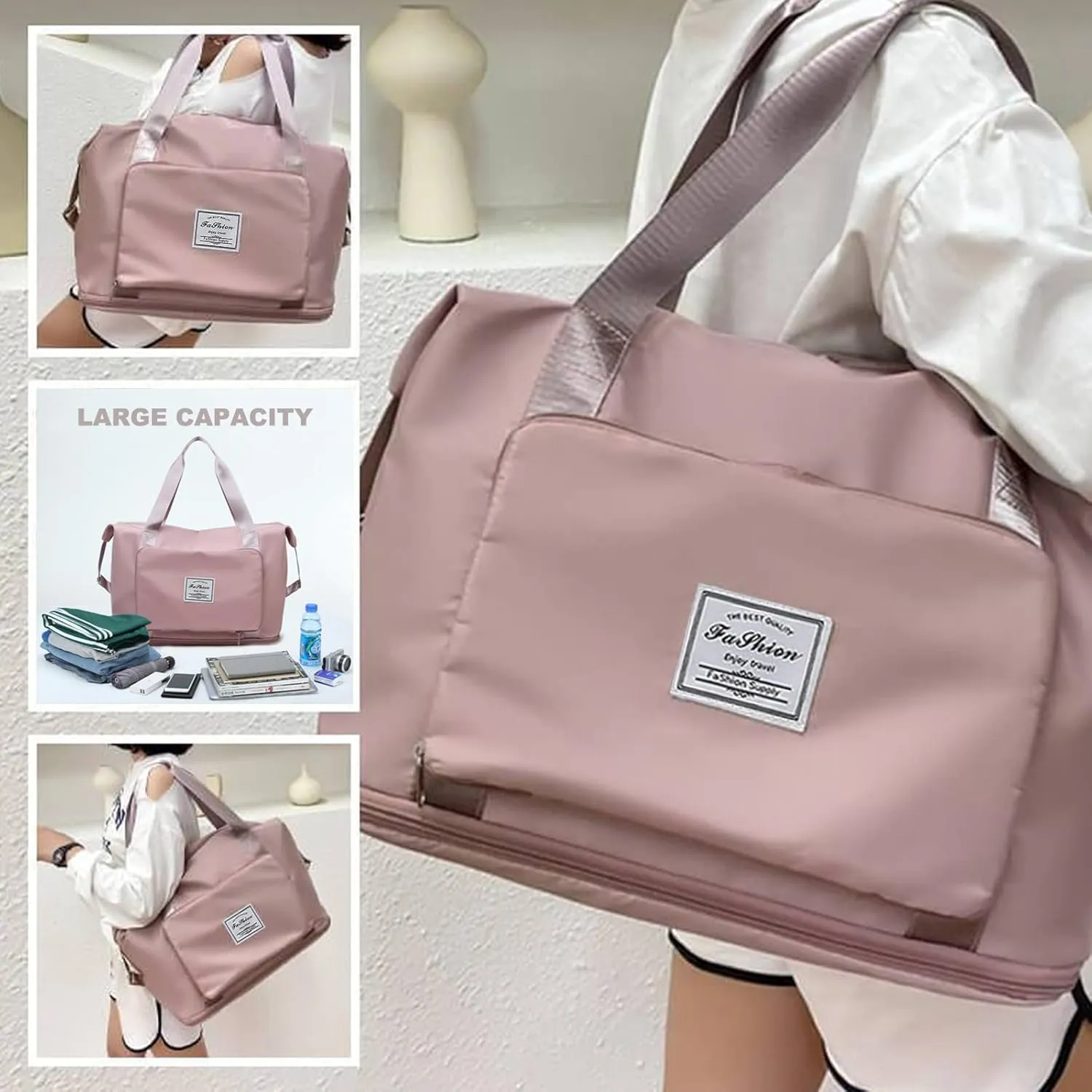 Large Capacity Travel Bag, Foldable Travel Bag, Expandable Travel Duffel Bag, Collapsible Waterproof Large Capacity Travel Handbag, Overnight Bag for Women and Man