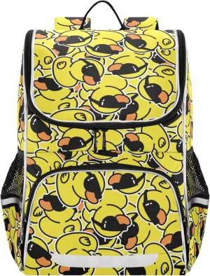 Large Capacity Yellow Duck Student Backpack Cartoon Boys and Girls School Book Bag 16 Inches, Multifunctional Computer Bag School Bag Travel Shoulder Bag