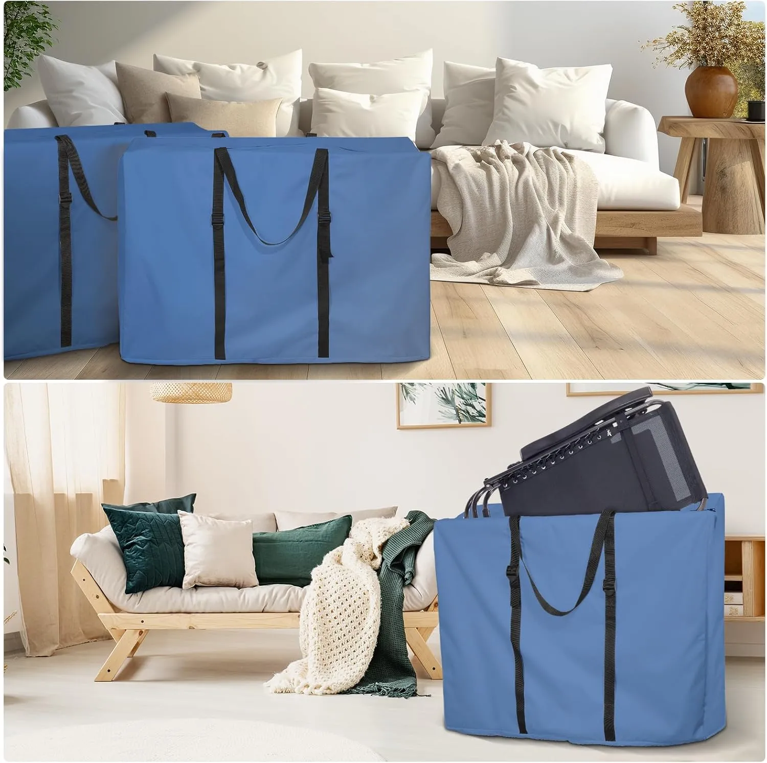 Large Outside Chair Storage Bag, Uranshin 600D Chair Carry Bag for Zero Gravity Chair, Heavy Duty Folding Lounge Chair Carrying Case Bags with Zippers 43" L x 11" W x 29" H (Blue - 2 Pack)
