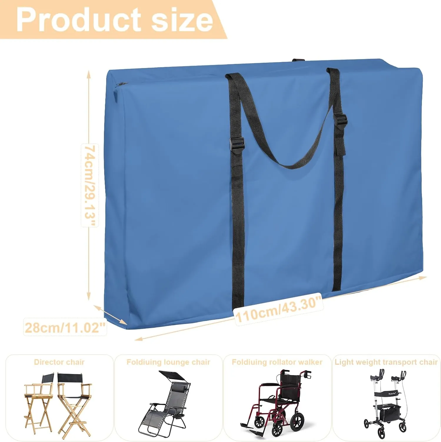 Large Outside Chair Storage Bag, Uranshin 600D Chair Carry Bag for Zero Gravity Chair, Heavy Duty Folding Lounge Chair Carrying Case Bags with Zippers 43" L x 11" W x 29" H (Blue - 2 Pack)
