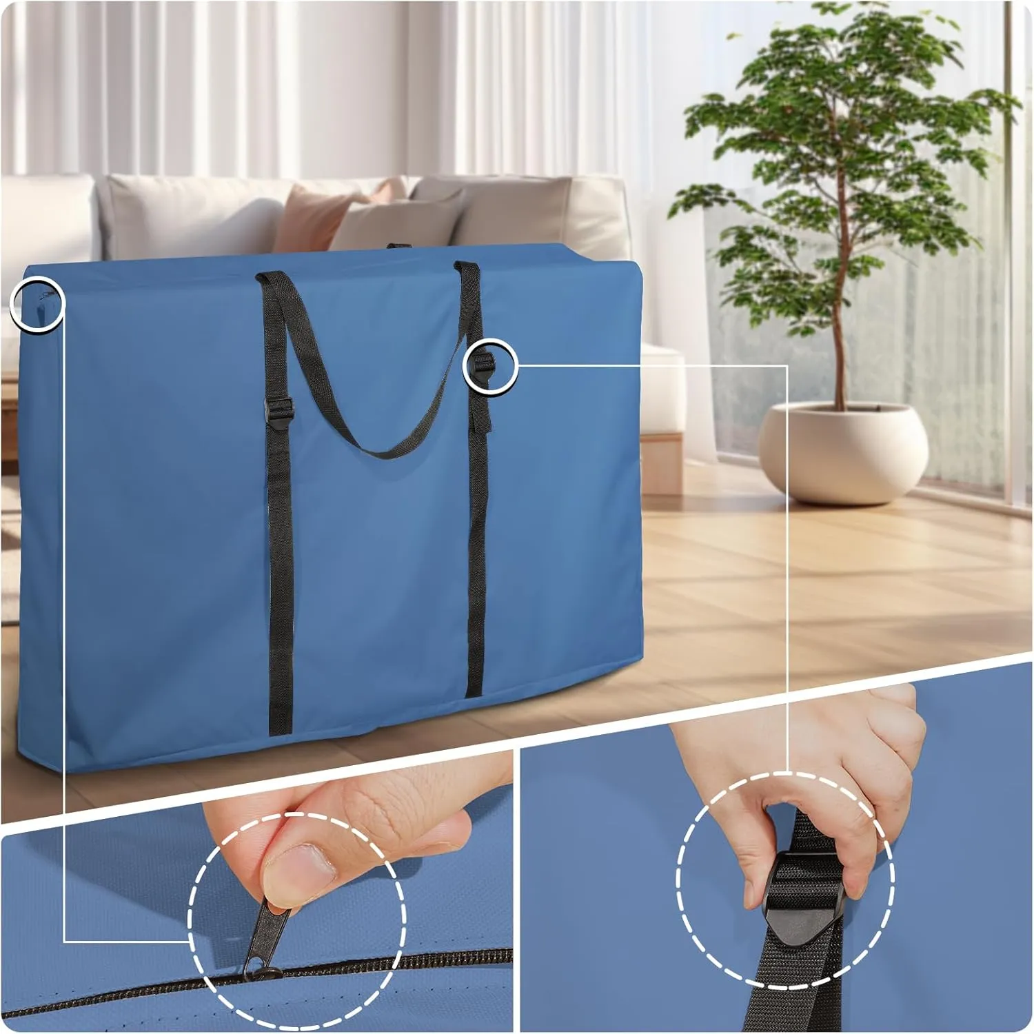 Large Outside Chair Storage Bag, Uranshin 600D Chair Carry Bag for Zero Gravity Chair, Heavy Duty Folding Lounge Chair Carrying Case Bags with Zippers 43" L x 11" W x 29" H (Blue - 2 Pack)