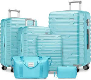 LARVENDER Luggage 6 Piece Sets Hardside Expandable Suitcases with Spinner Wheels TSA Lock, Lightweight Travel Carry On Luggage Sets for Women, Sky Blue