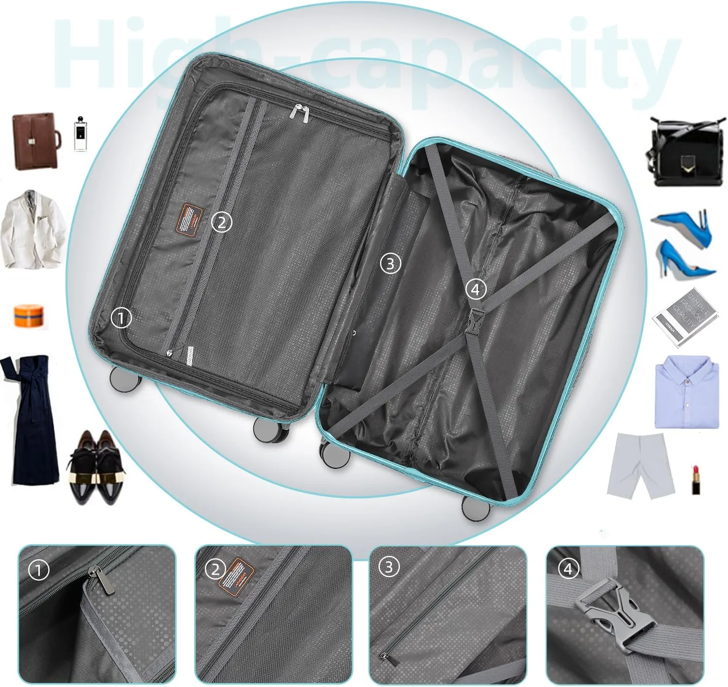 LARVENDER Luggage 6 Piece Sets Hardside Expandable Suitcases with Spinner Wheels TSA Lock, Lightweight Travel Carry On Luggage Sets for Women, Sky Blue