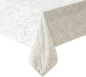 Laura Ashley Annaleigh Tablecloth Jacquard Fabric, Wrinkle Resistant for Dining, Holiday, Party, Wedding or Banquet, 60" x 84", Ivory