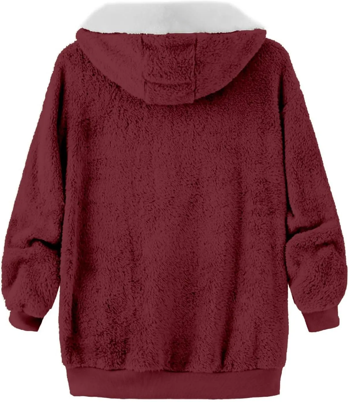 LCMTWX Womens Winter Coat Loose Solid Color Artificial Wool Zipper Drawstring Long-Sleeved Hoodie Sweater Hooded Color