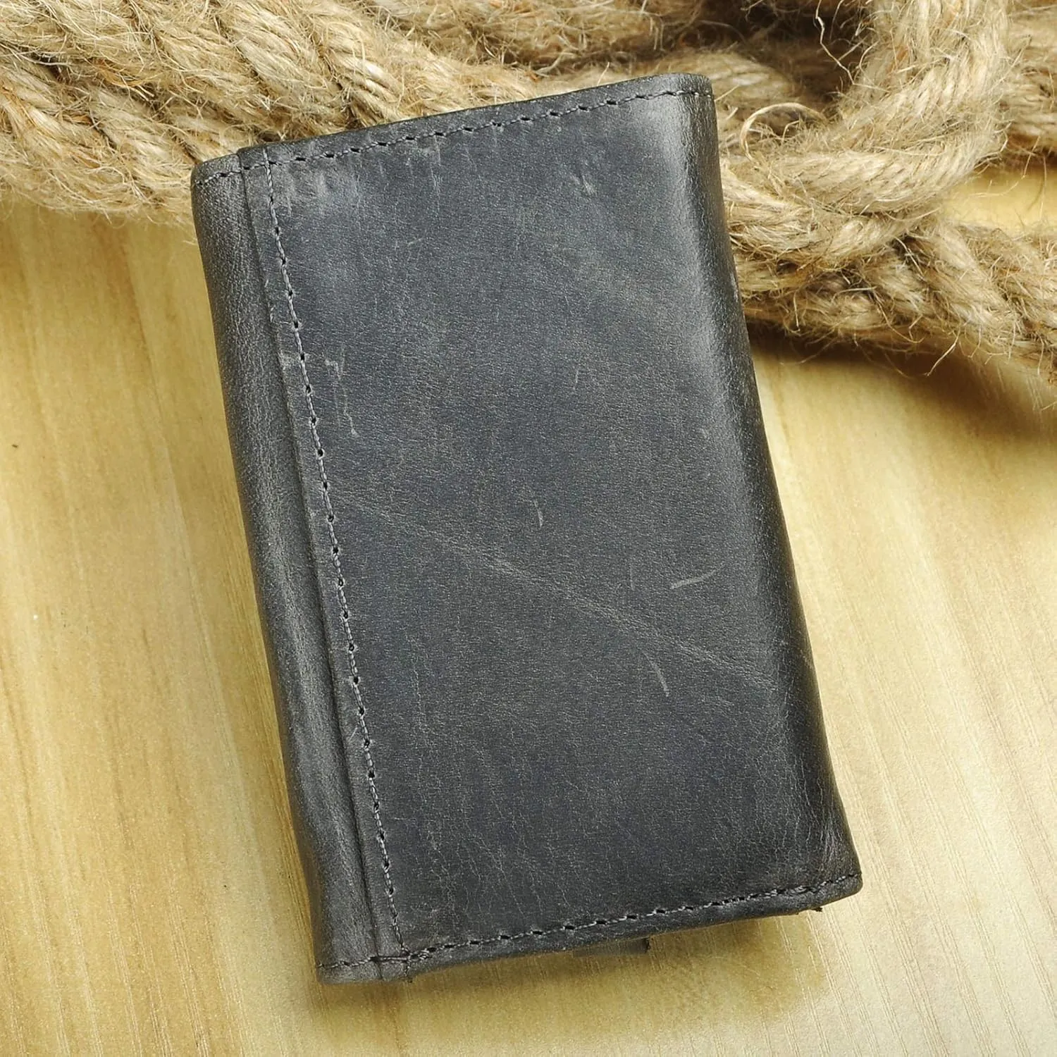 Le'aokuu Mens Genuine Leather Car Key Case Loop Hook Coin Case Cover Wallet Snap