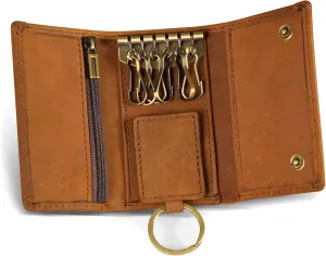 Le'aokuu Mens Genuine Leather Car Key Case Loop Hook Coin Case Cover Wallet Snap