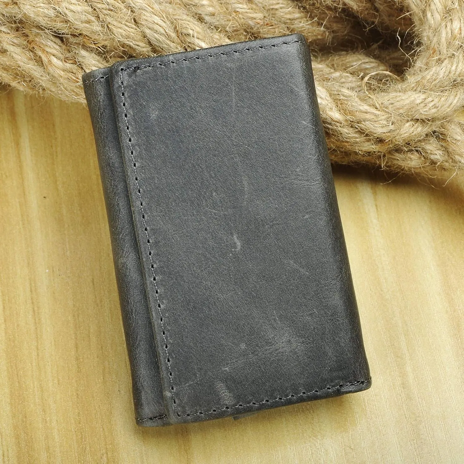 Le'aokuu Mens Genuine Leather Car Key Case Loop Hook Coin Case Cover Wallet Snap