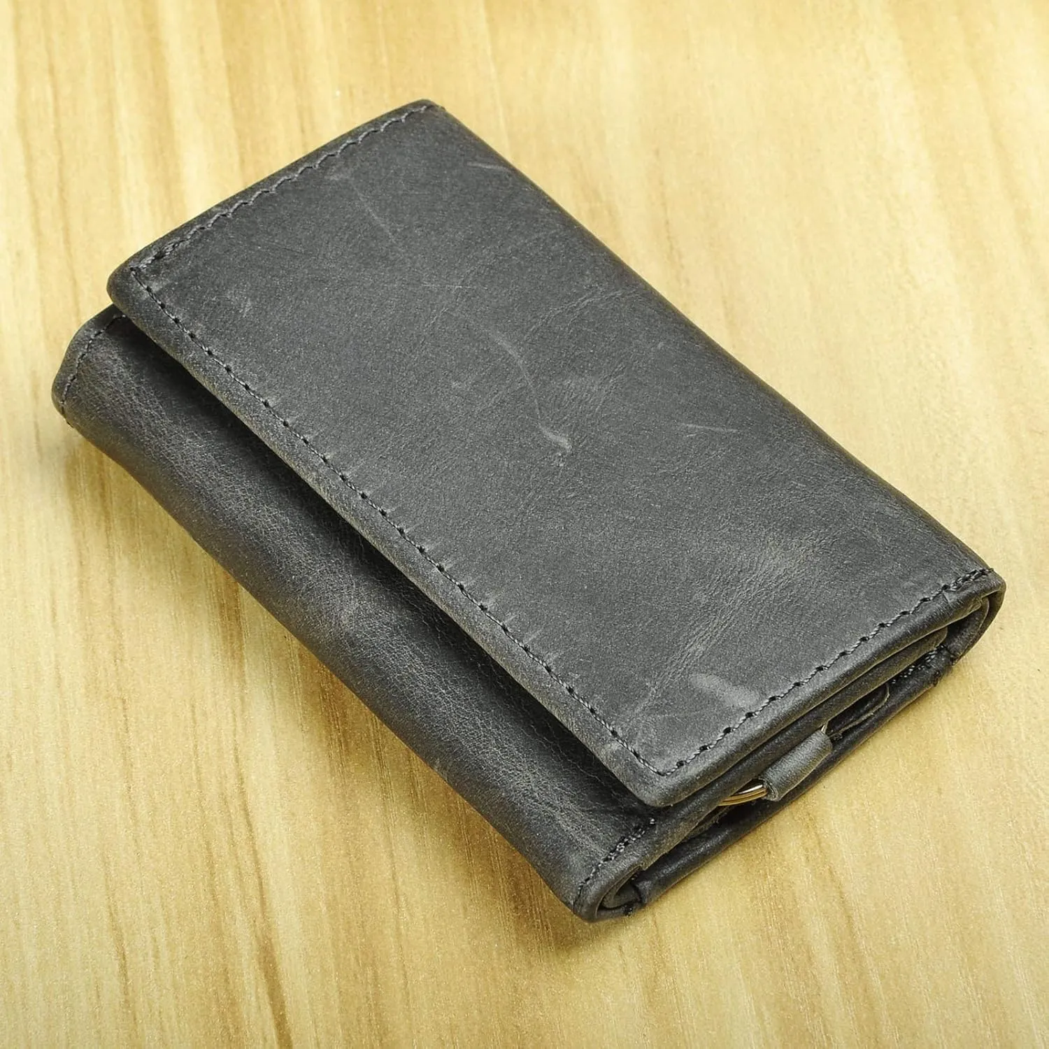 Le'aokuu Mens Genuine Leather Car Key Case Loop Hook Coin Case Cover Wallet Snap