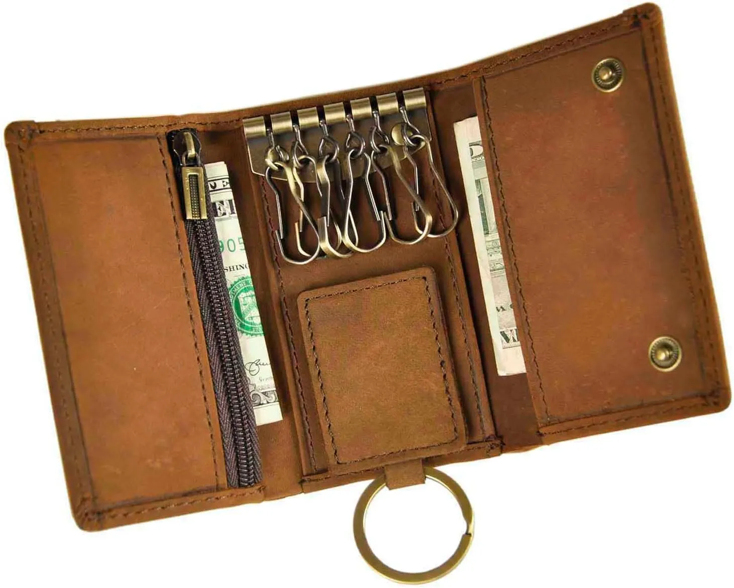Le'aokuu Mens Genuine Leather Car Key Case Loop Hook Coin Case Cover Wallet Snap