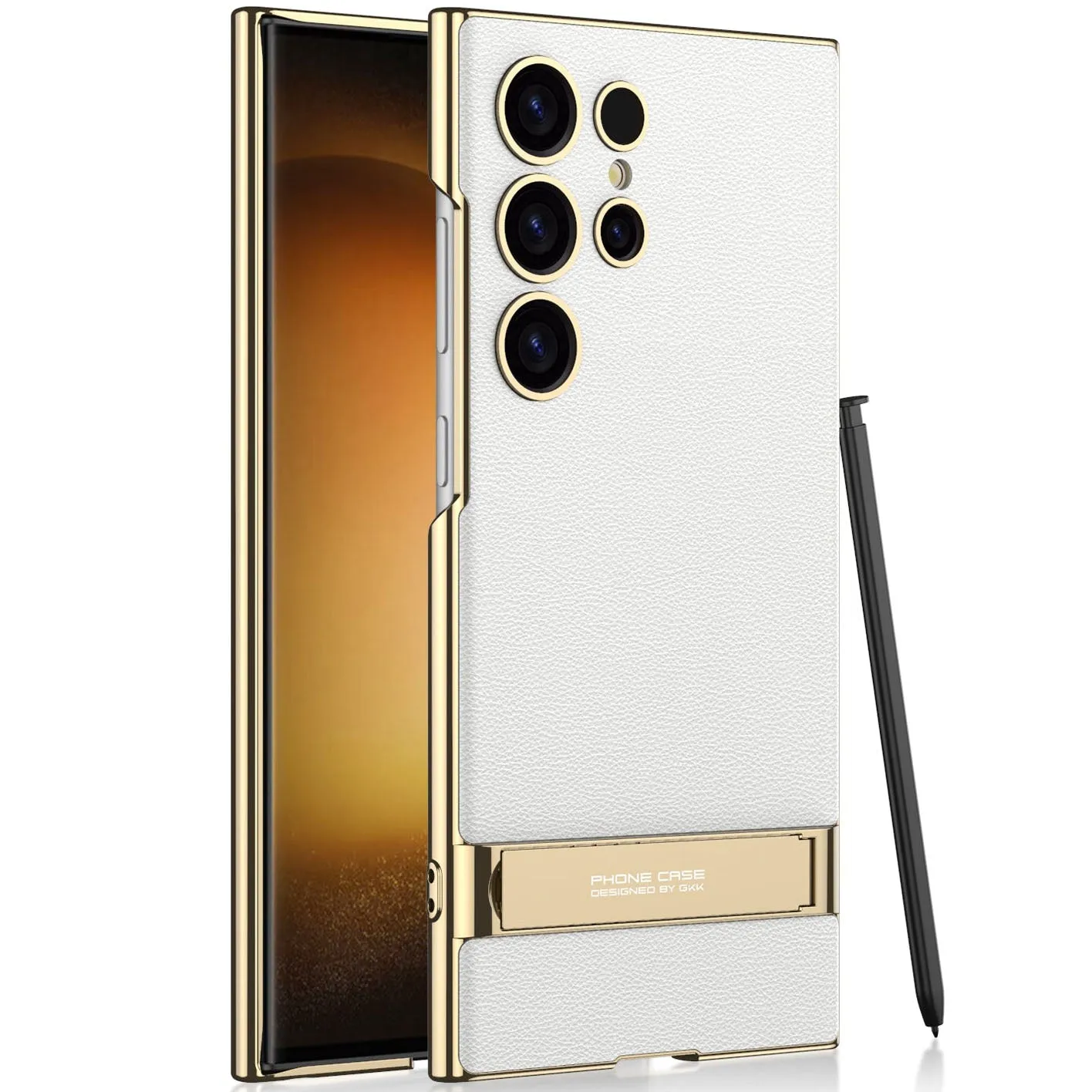 Leather Electroplated Protective Phone Case With Invisible Holder For Samsung