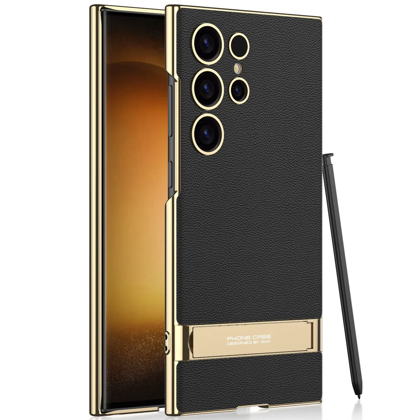 Leather Electroplated Protective Phone Case With Invisible Holder For Samsung
