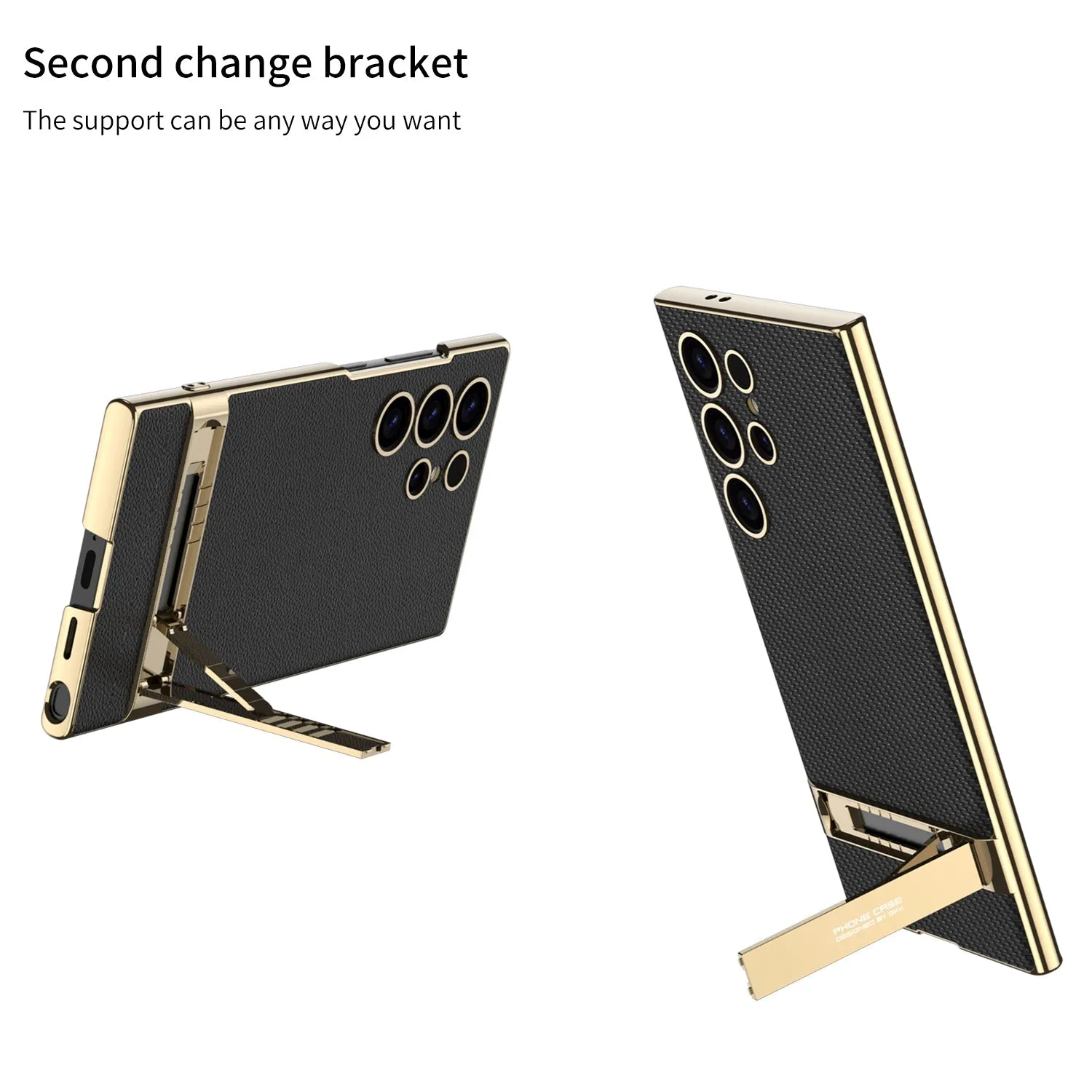 Leather Electroplated Protective Phone Case With Invisible Holder For Samsung