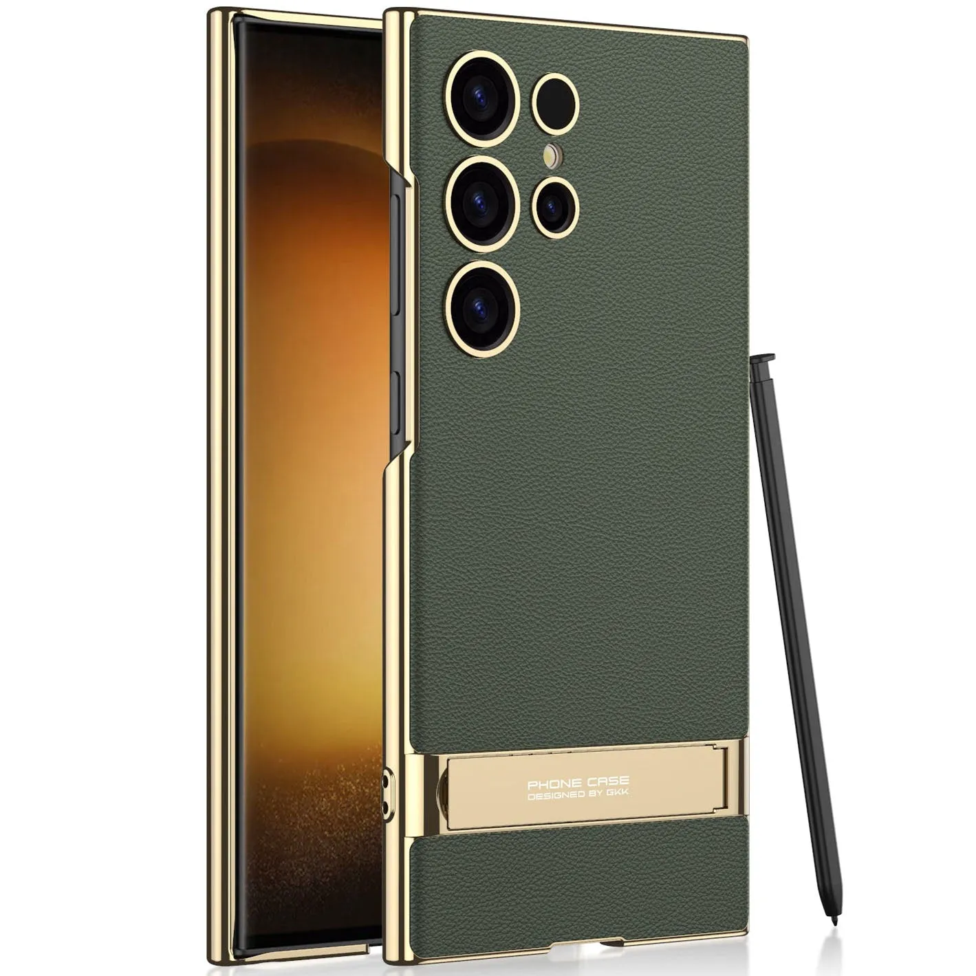 Leather Electroplated Protective Phone Case With Invisible Holder For Samsung