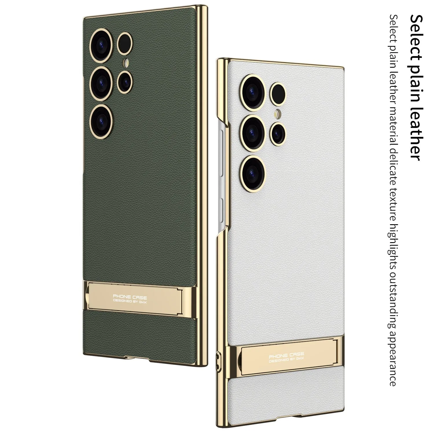 Leather Electroplated Protective Phone Case With Invisible Holder For Samsung