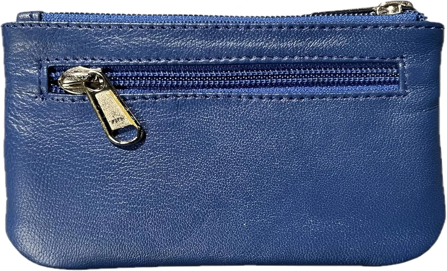 LEATHER FARM Leather Travel Pouch - Beautifully Handcrafted YKK Zippered Pouch Handmade - 8 x 4 inches.(BLUE)