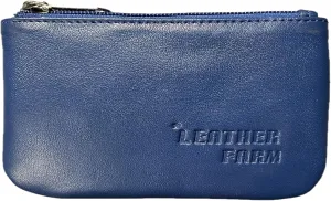 LEATHER FARM Leather Travel Pouch - Beautifully Handcrafted YKK Zippered Pouch Handmade - 8 x 4 inches.(BLUE)