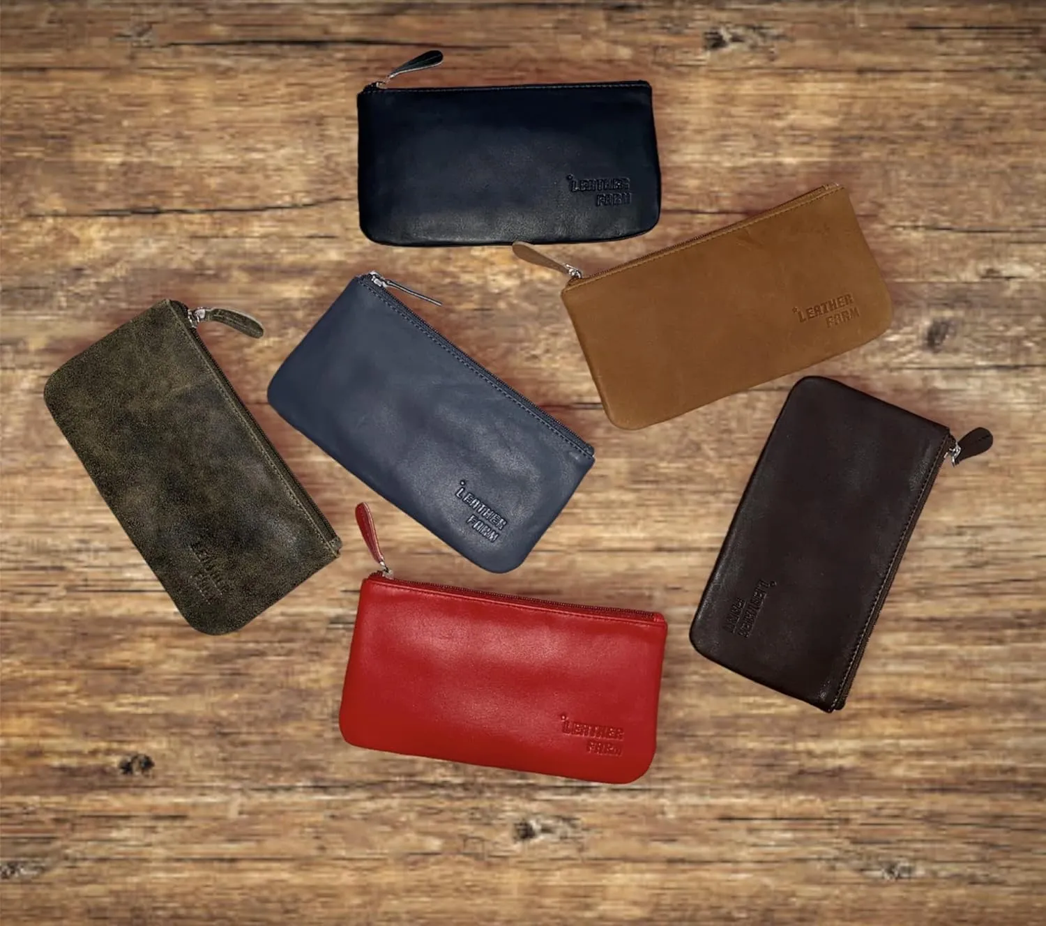LEATHER FARM Leather Travel Pouch - Beautifully Handcrafted YKK Zippered Pouch Handmade - 8 x 4 inches.(BLUE)