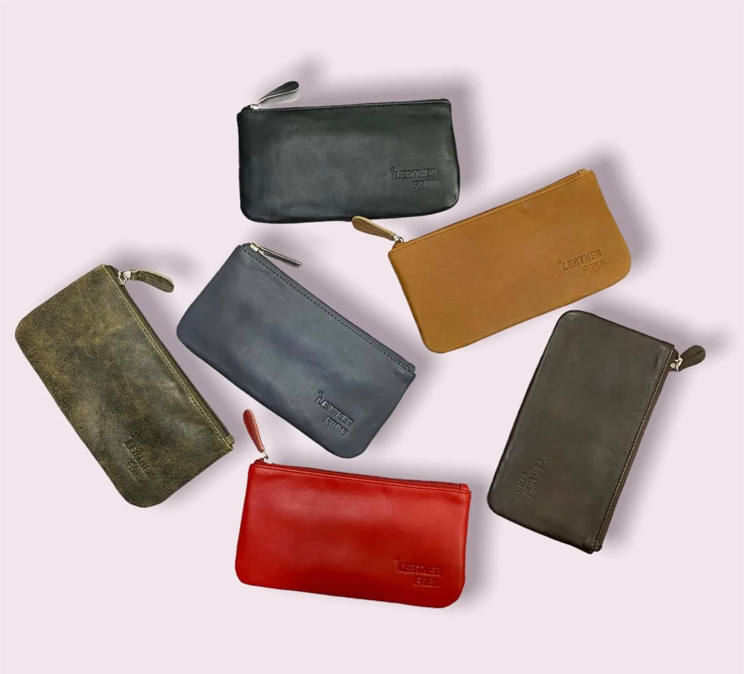 LEATHER FARM Leather Travel Pouch - Beautifully Handcrafted YKK Zippered Pouch Handmade - 8 x 4 inches.(BLUE)