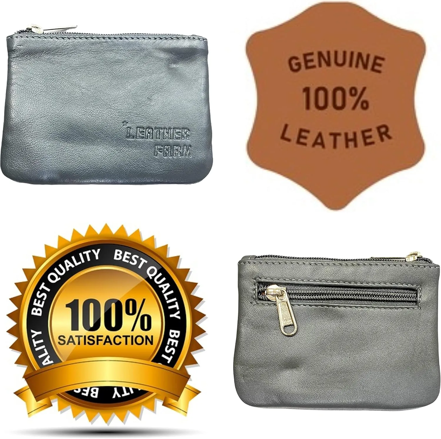 LEATHER FARM's lambskin leather coin pouch/coin purse for both mens and womens. (GREY)