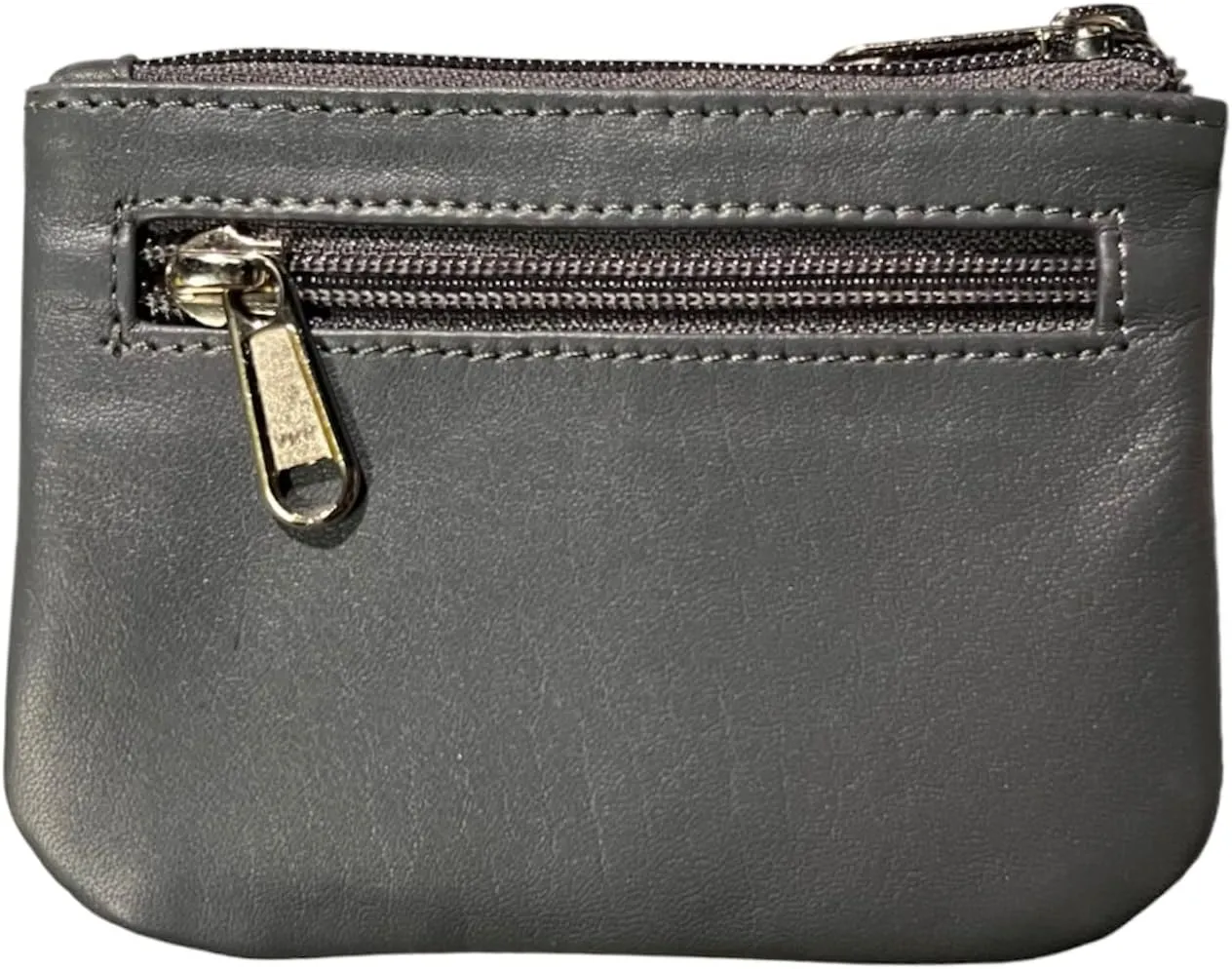 LEATHER FARM's lambskin leather coin pouch/coin purse for both mens and womens. (GREY)