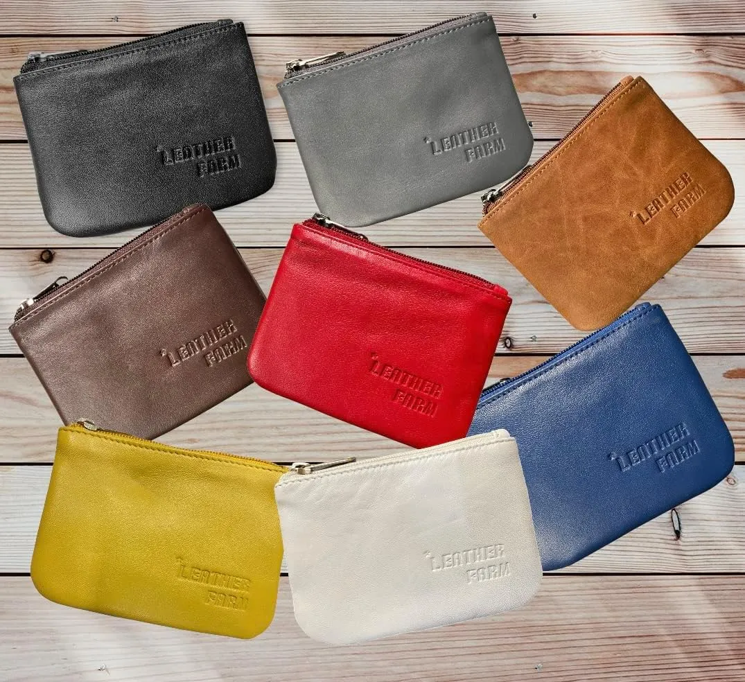 LEATHER FARM's lambskin leather coin pouch/coin purse for both mens and womens. (GREY)