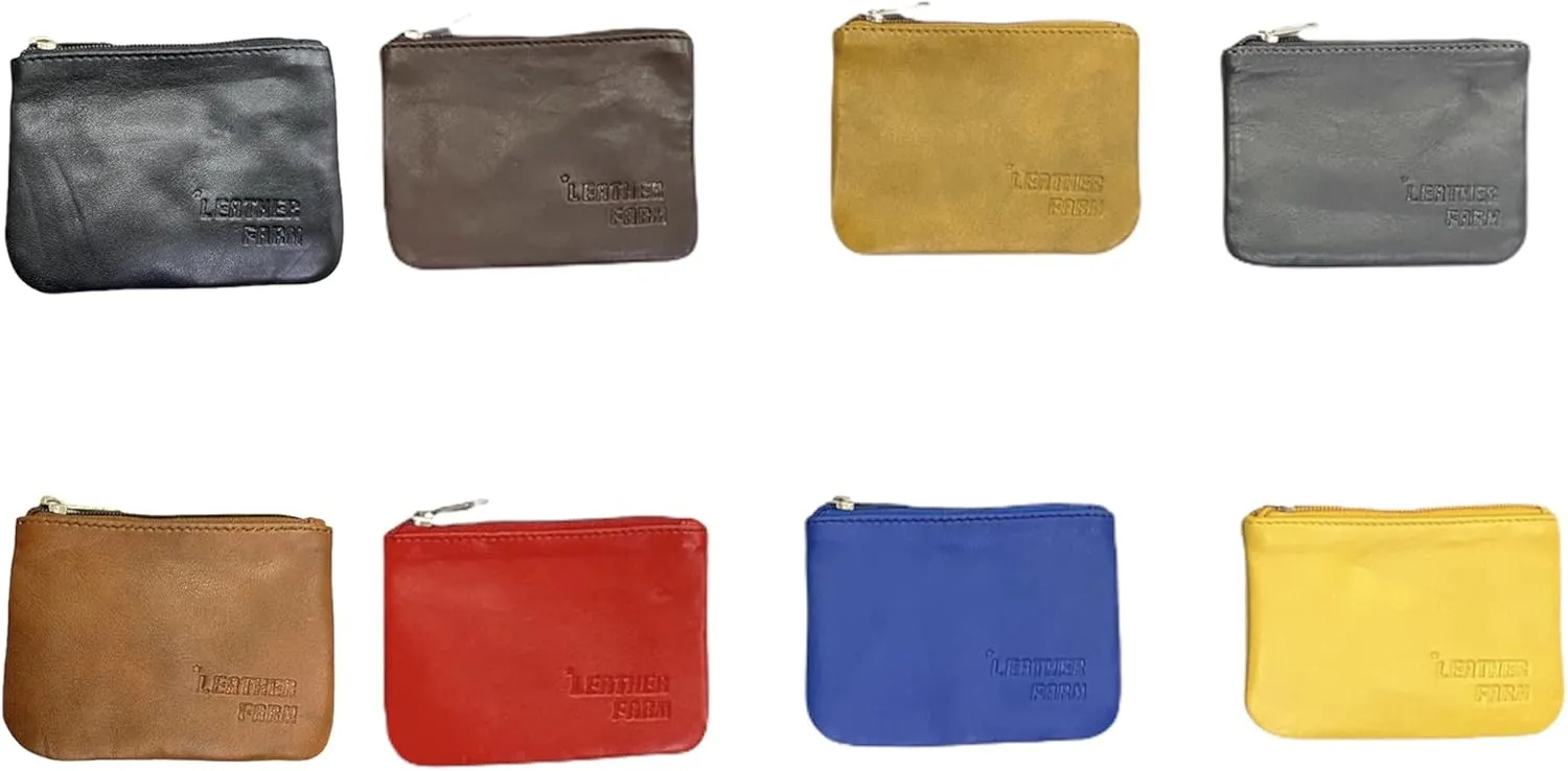 LEATHER FARM's lambskin leather coin pouch/coin purse for both mens and womens. (MUSTARD)