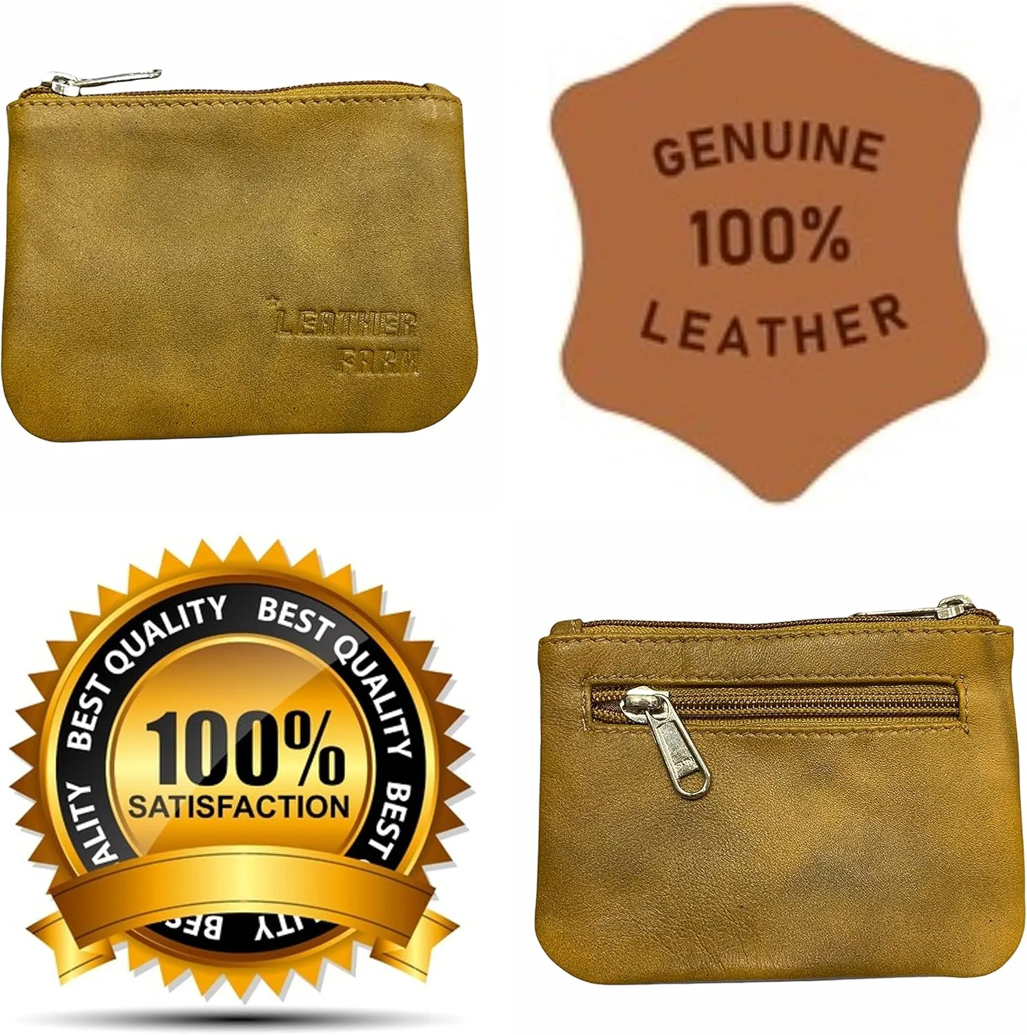 LEATHER FARM's lambskin leather coin pouch/coin purse for both mens and womens. (MUSTARD)
