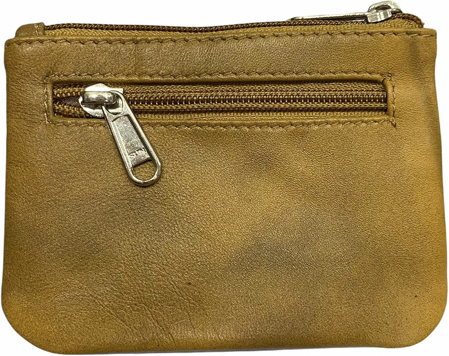 LEATHER FARM's lambskin leather coin pouch/coin purse for both mens and womens. (MUSTARD)