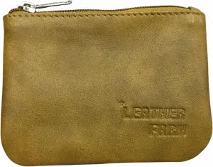 LEATHER FARM's lambskin leather coin pouch/coin purse for both mens and womens. (MUSTARD)