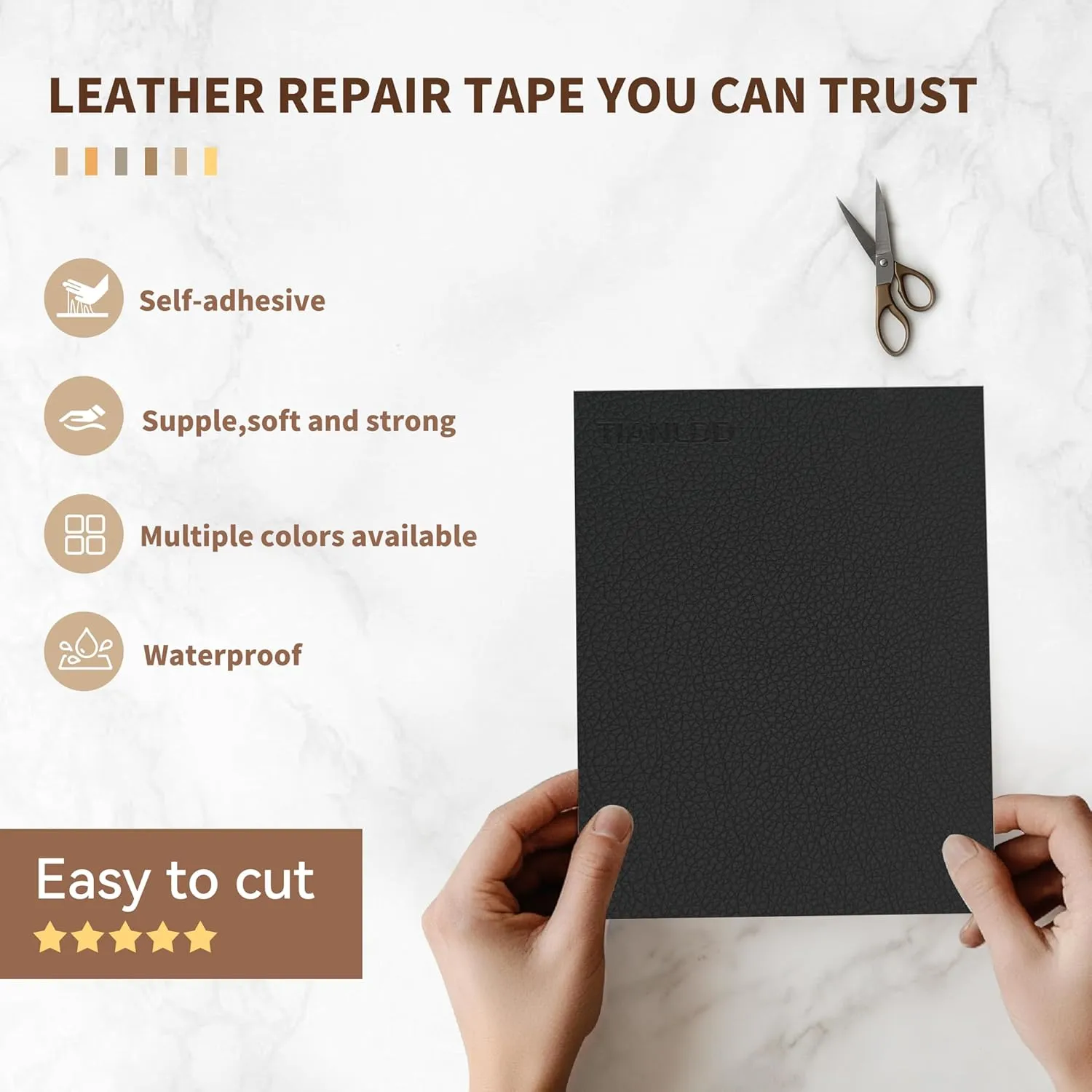 Leather Repair Tape,16 x 80 Inches Self Adhesive Leather Repair Patch，Leather Repair Kit for Furniture，Couches,Car Seats,Cabinets,Handbags(Black-Litchi Grain)