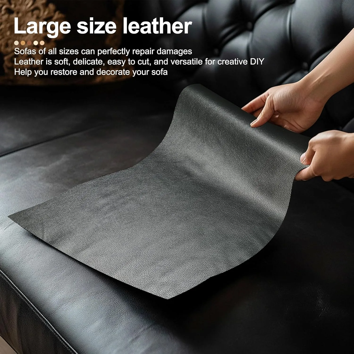 Leather Repair Tape,16 x 80 Inches Self Adhesive Leather Repair Patch，Leather Repair Kit for Furniture，Couches,Car Seats,Cabinets,Handbags(Black-Litchi Grain)