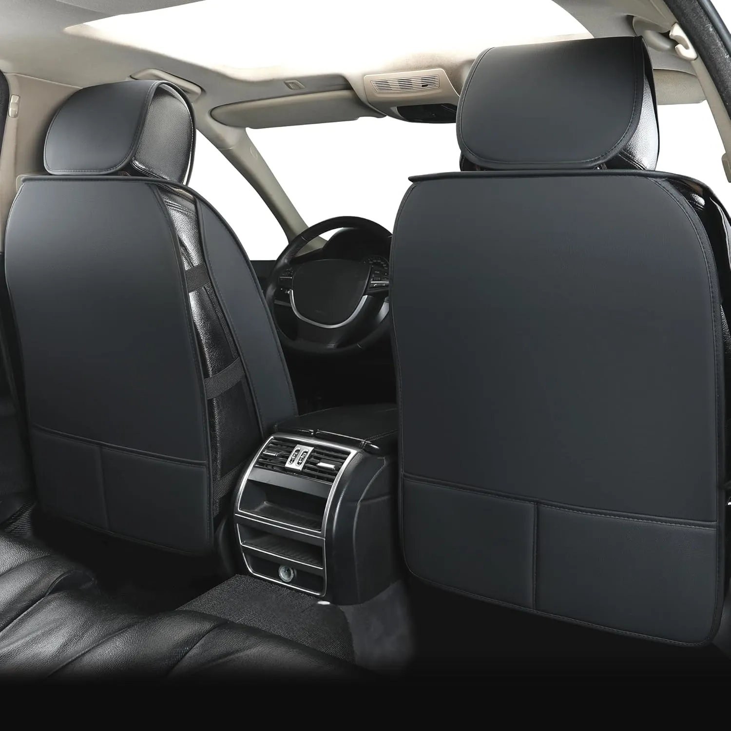 Leather Seat Covers for Cars,Car Seat Covers Full Set,Automotive Seat Covers for Trucks,SUV,Leatherette,Universal Fit,Airbag Compatible Vehicles Seats Cushions(Full Set,Black-White)